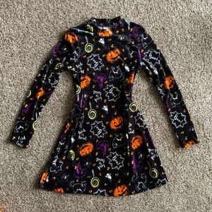Black Velvet Halloween Print Long Sleeve Xhilaration Dress